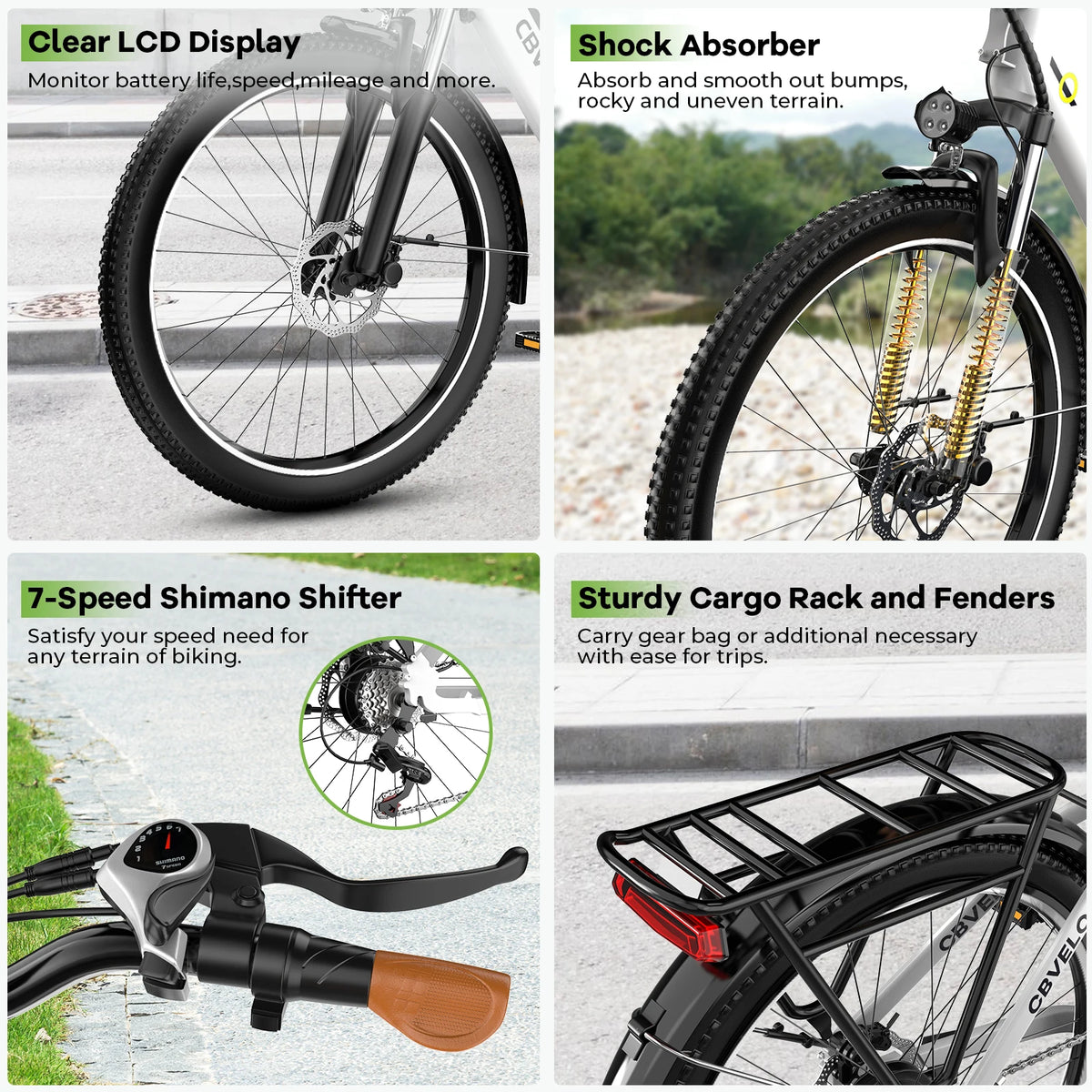 Cybervelo Urban Commute Step-Thru Electric Bike With 1000W Peak Motor