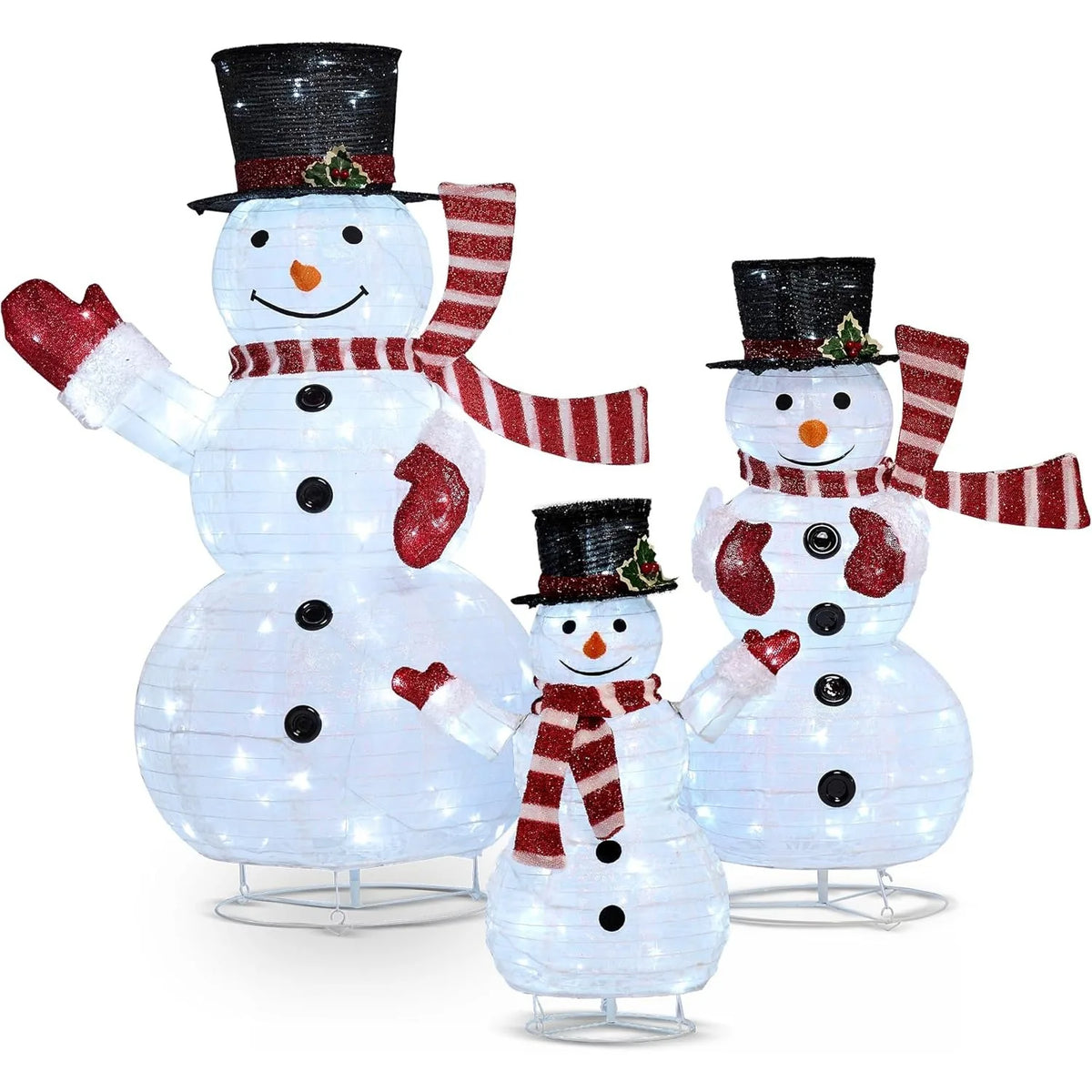 Joyfy 3 Pack 3D Christmas Collapsible Snowman LED Yard Lights