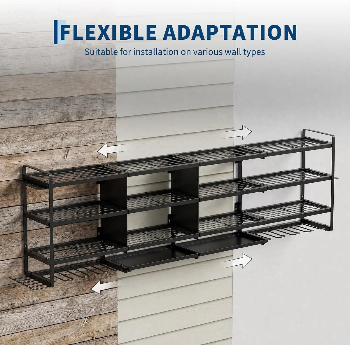 Large Power Tool Organizer Wall Mount Heavy Duty 67 Inch 4-Tier 8 Drill Holder Tool Storage Battery Shelf for Workshop Shed Basement 16 Inch Stud 20 Min Setup