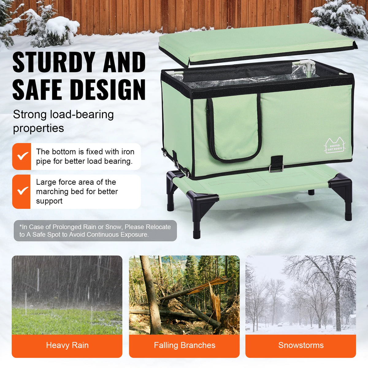 SucceBuy Elevated Heated Cat House With Adjustable Temperature Timer Control