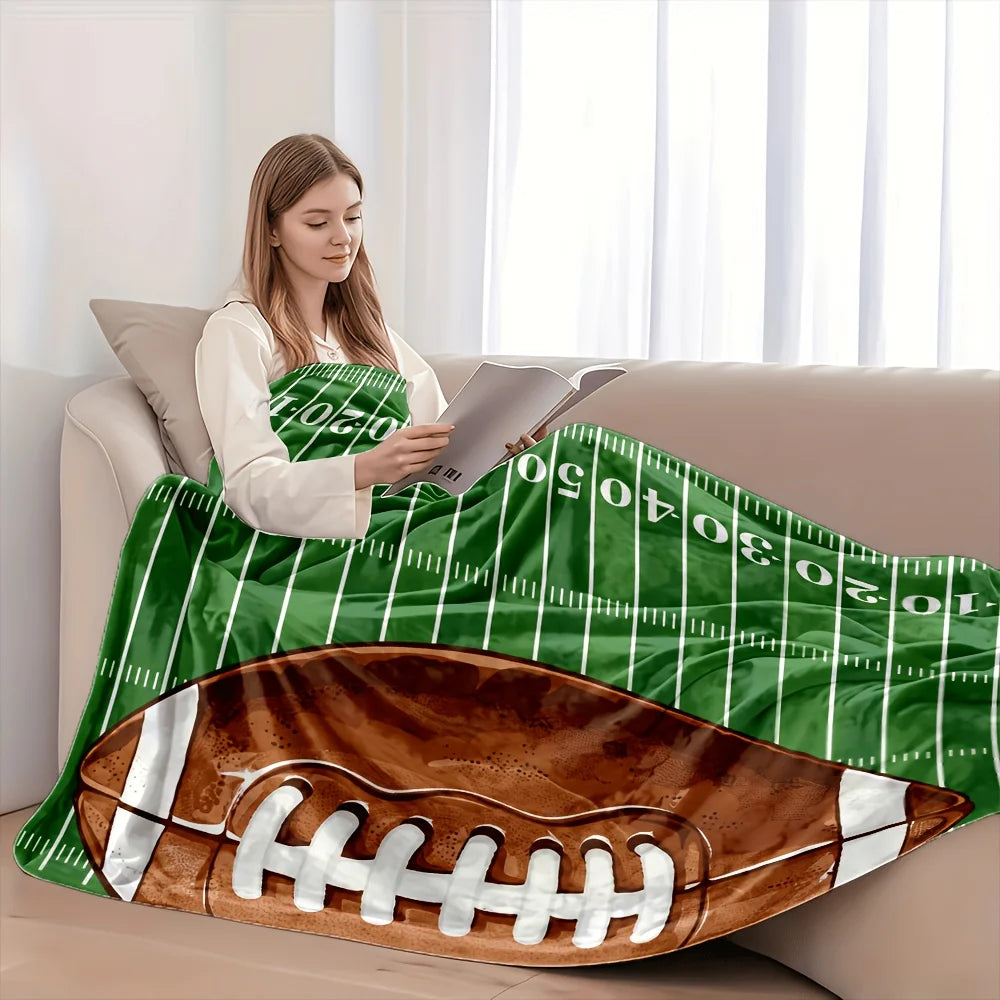 Football Field Numbers Printed Flannel Throw Blanket