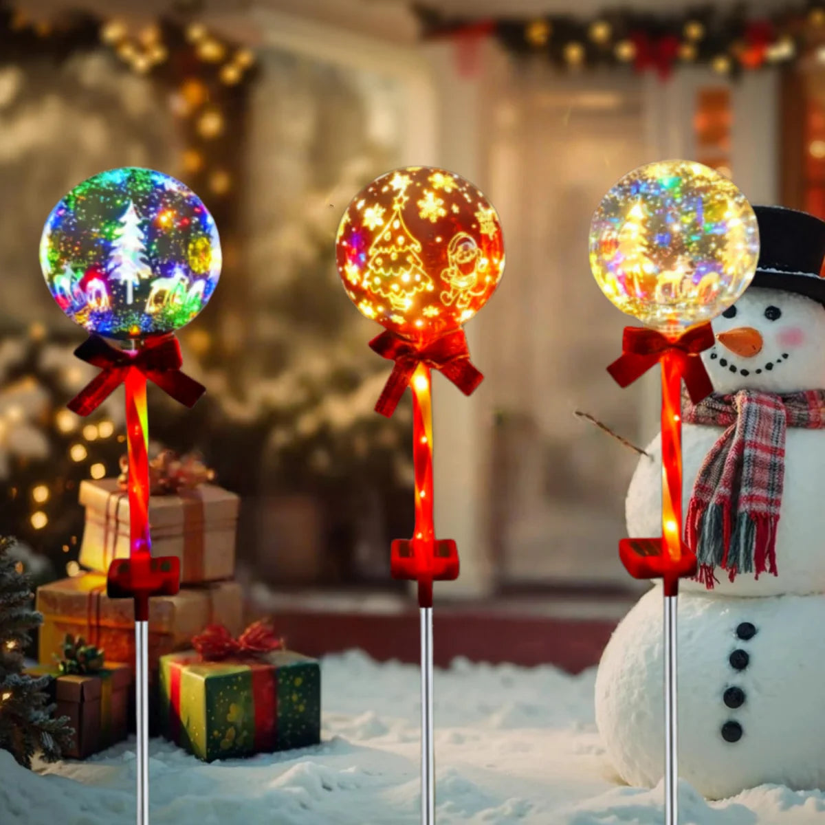 Solar Christmas Garden Ball Lanterns With Snowflake Elk Santa Decorations