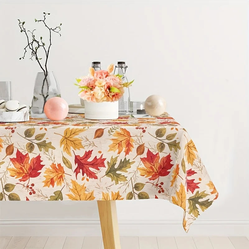 Thanksgiving Maple Leaf Tablecloth Machine Washable Polyester Holiday Decor