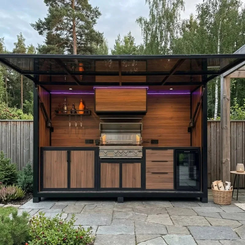 Stainless Steel Outdoor BBQ Kitchen Pod With Roller Shutters