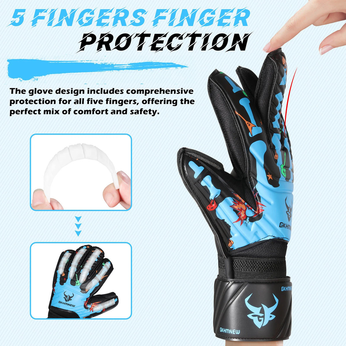 GKHMNEW Fingersave Goalkeeper Gloves Breathable Soccer Goalie Gloves