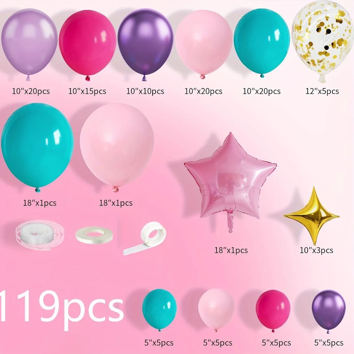 Balloon Arch Kit With Confetti Foil Balloons And Star Accents