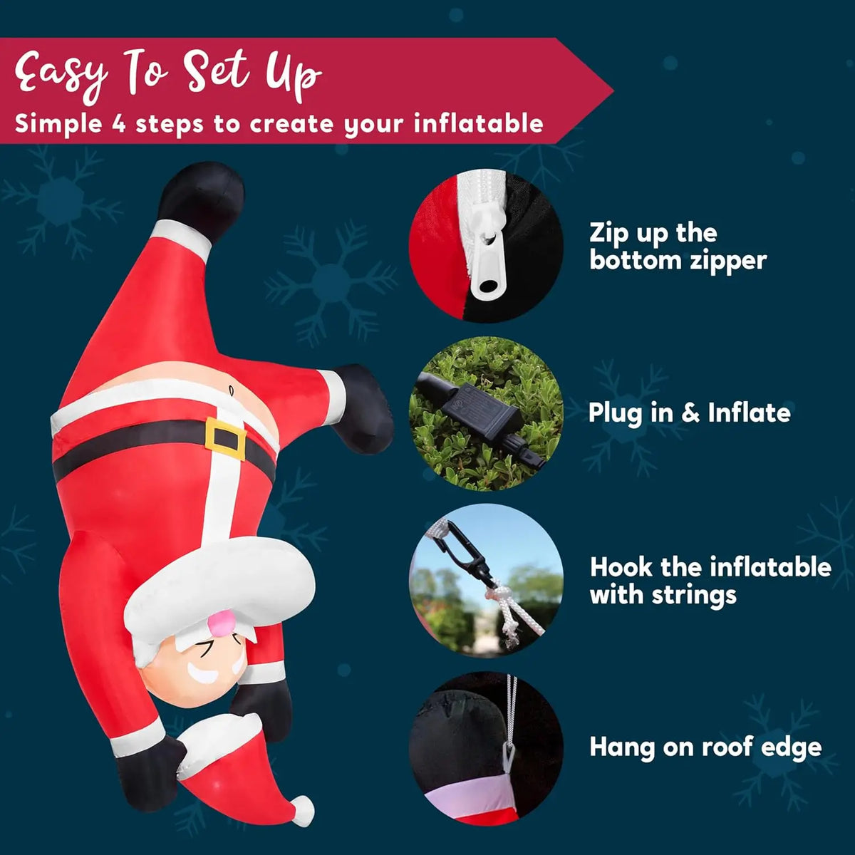 Joyfy Hanging Upside Down Santa Inflatable With LED Lights