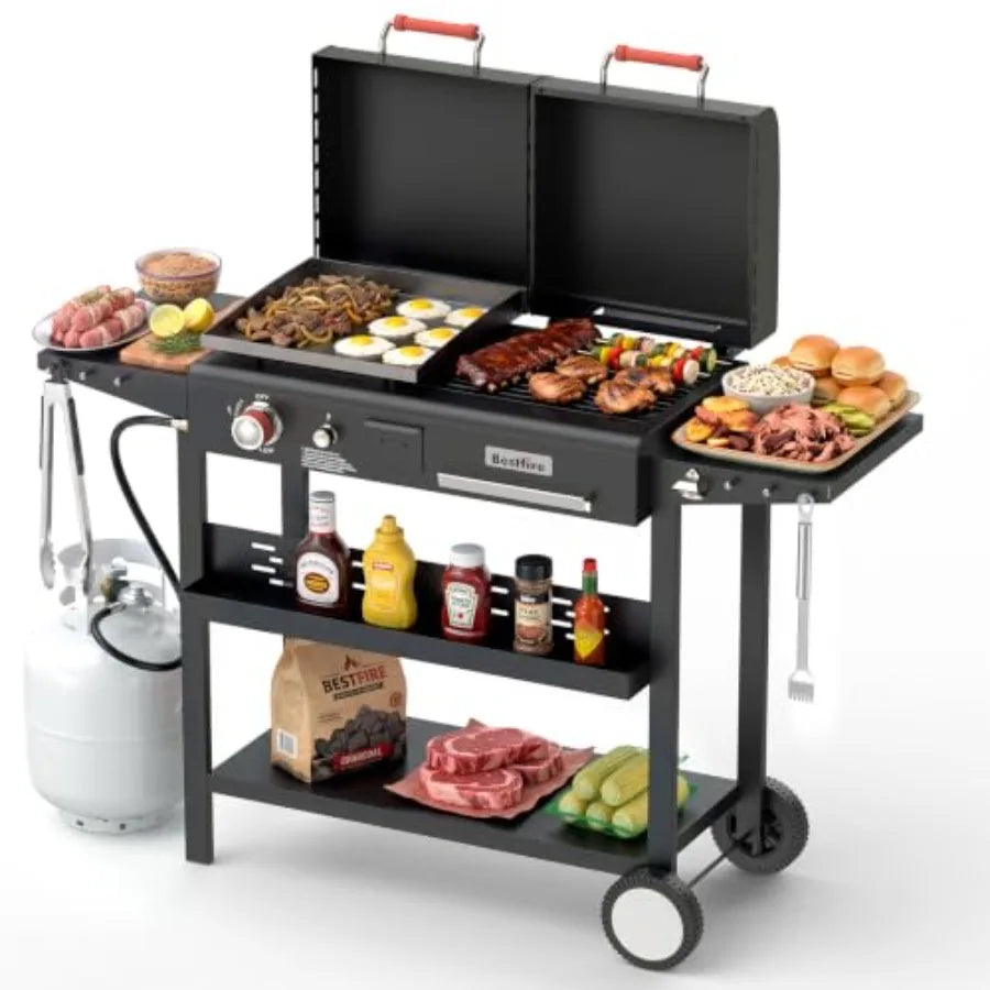 Dual Fuel Gas And Charcoal Grill With Flat Top Griddle