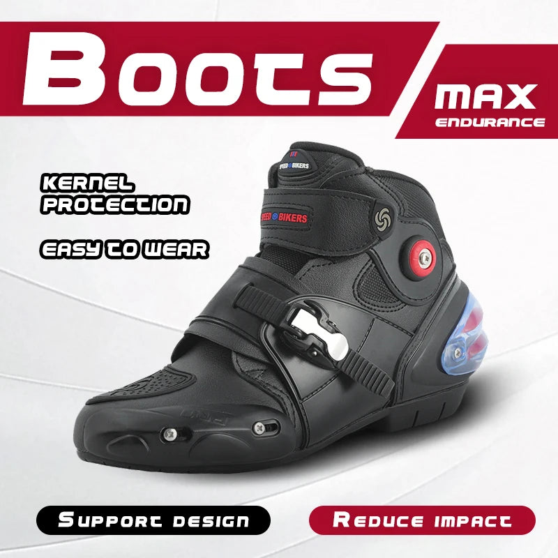 Mens Breathable Leather Motorcycle Shoes Casual Ankle Boots