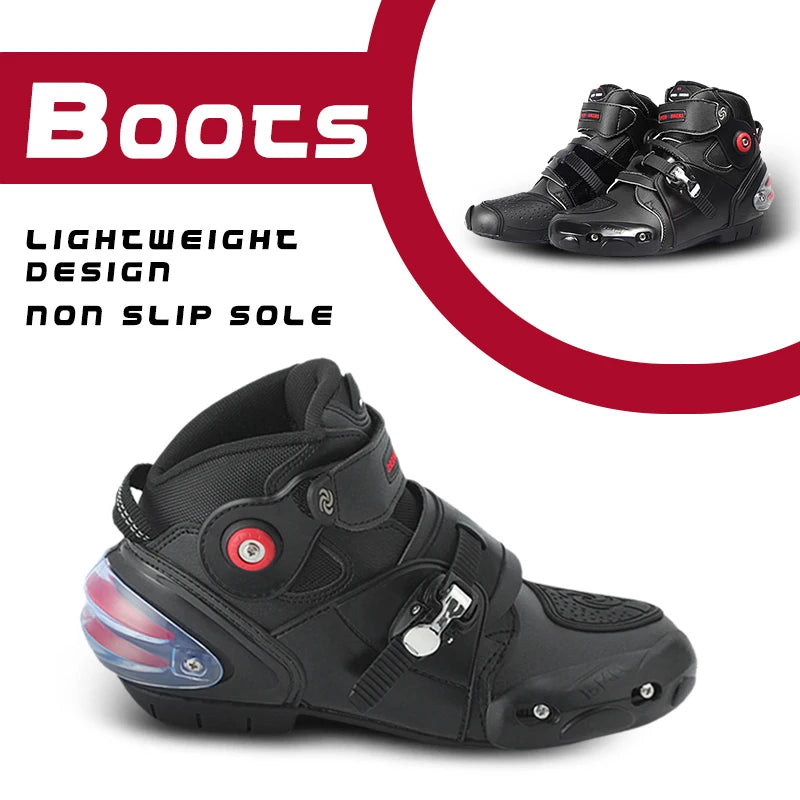 Mens Breathable Leather Motorcycle Shoes Casual Ankle Boots