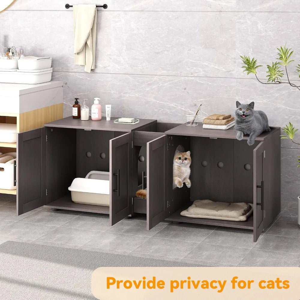 Garvee Hidden Litter Box Enclosure Wooden Double Room Cat Furniture