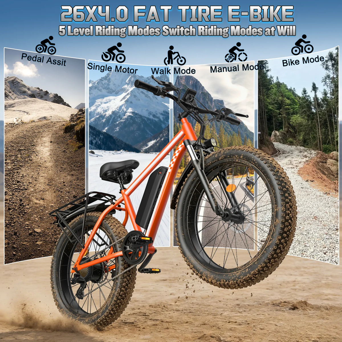 OBX Peak Electric Fat Tire Mountain Bike with Lithium Battery