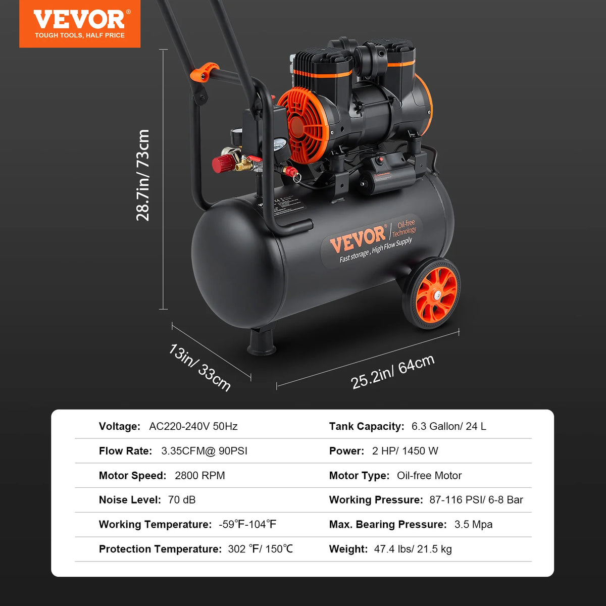 Silent Oil Free Air Compressor For Repair Tire Inflation