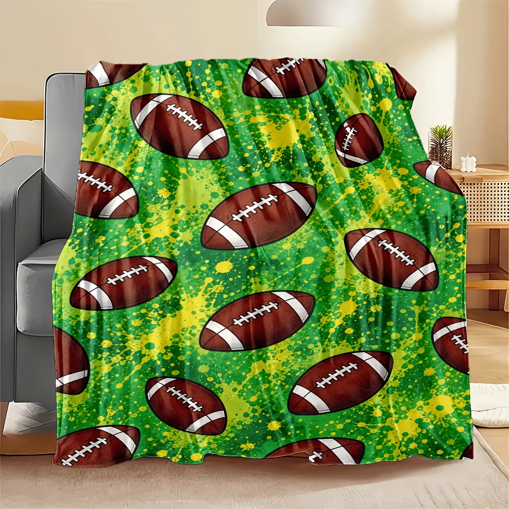 Football Print Flannel Throw Blanket, Soft And Warm