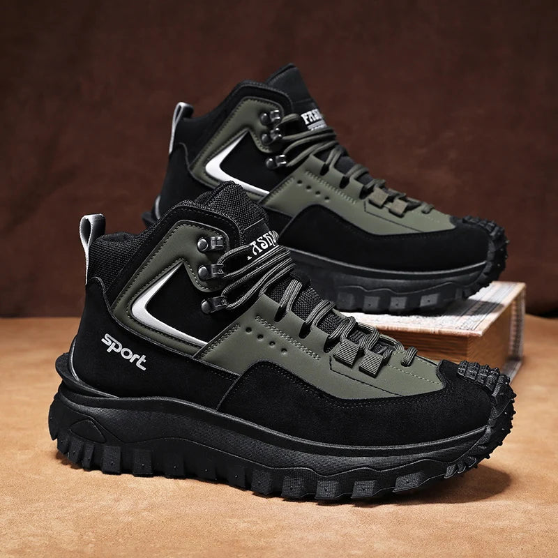 Men's High Top Hiking Boots With Thick Sole For Walking Outdoors