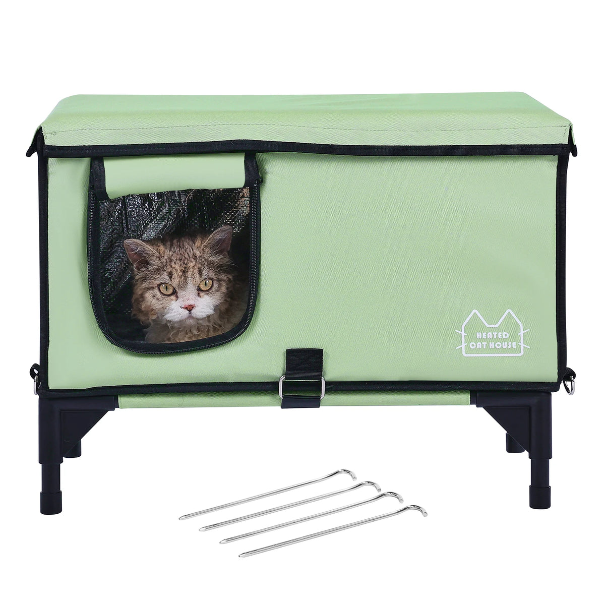 SucceBuy Elevated Heated Cat House With Adjustable Temperature Timer Control