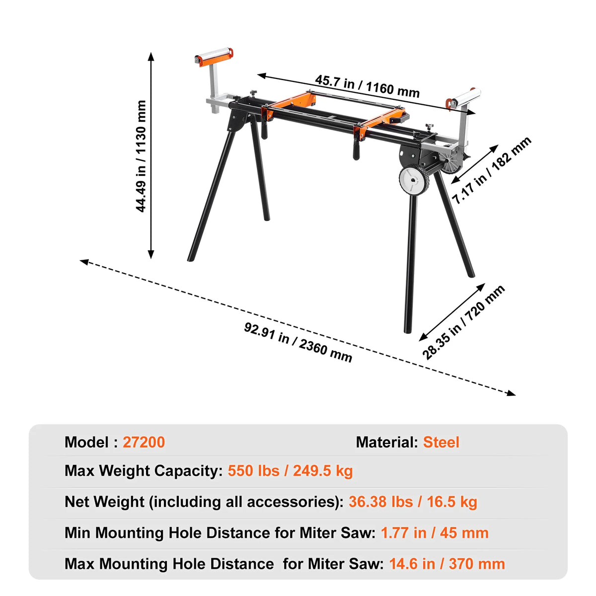 SucceBuy Steel Collapsible Miter Saw Stand With Adjustable Brackets