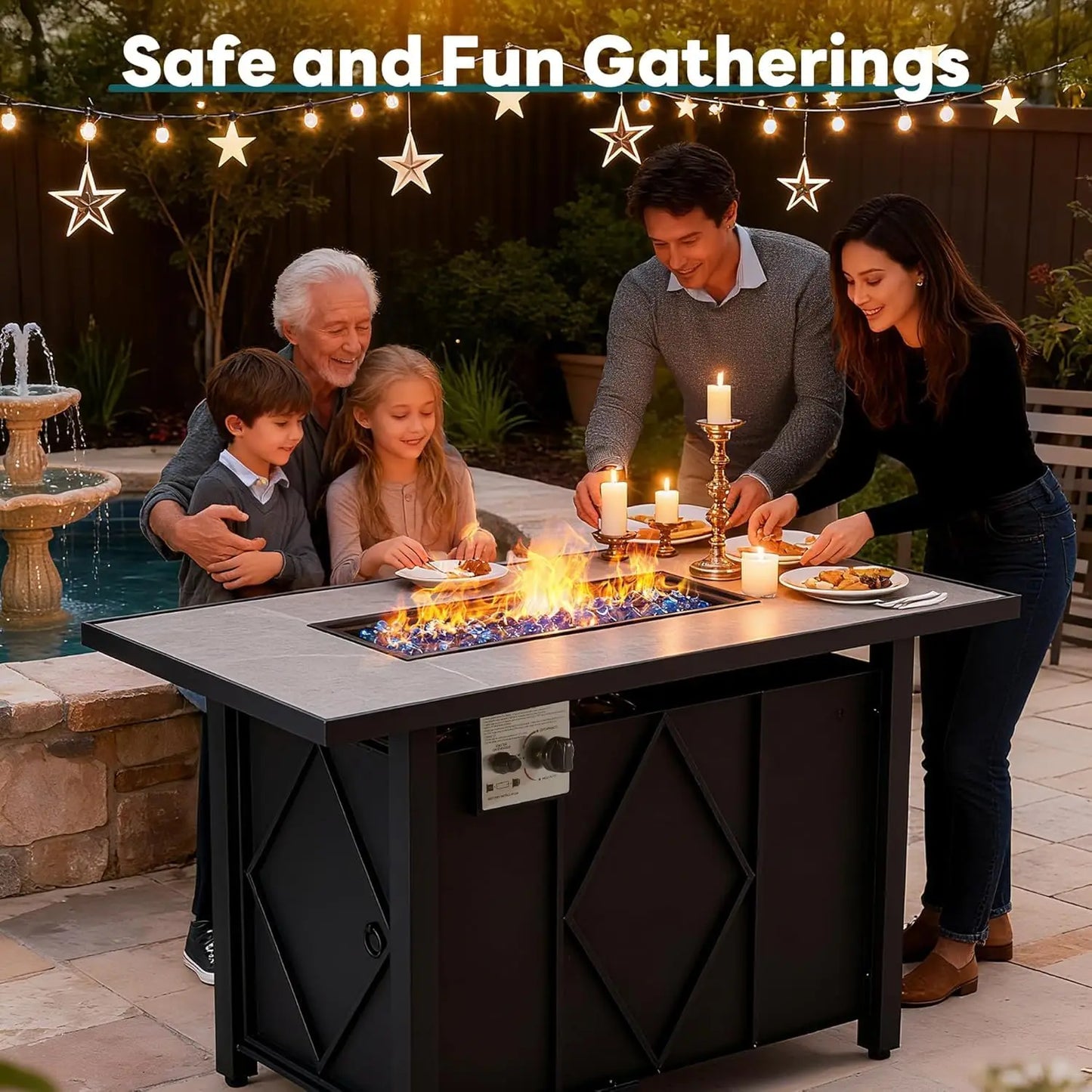 JHK Outdoor Propane Fire Pit Table For Patio Gardens
