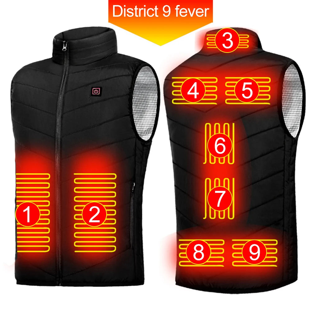 Nine Zone Electric Heated Vest With Windproof USB Design