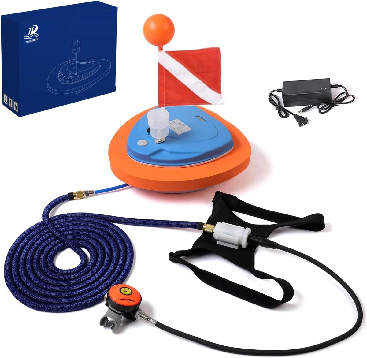 TUDIVING-Scuba Diving Ventilator,Waterproof Portable Rechargeable Scuba Diving Tank with Breathing Regulator,Scuba Diving Gear