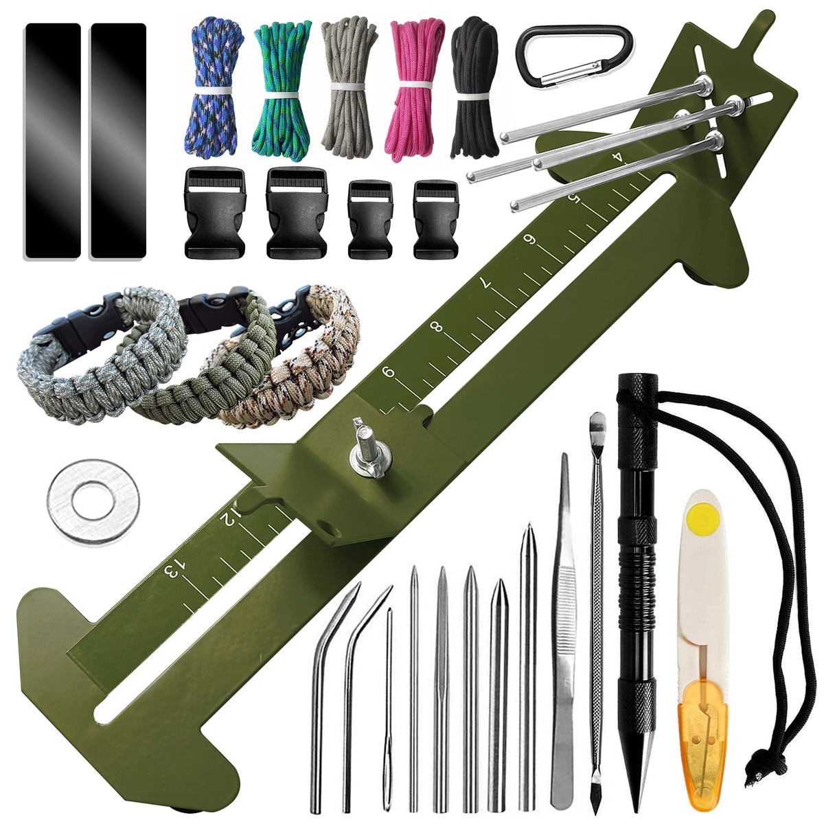 Paracord Bracelet Kit with Marlin Spike Tool Kit, Survival Bracelet Making Jig, Adjustable Length Jig Bracelet Maker for DIY
