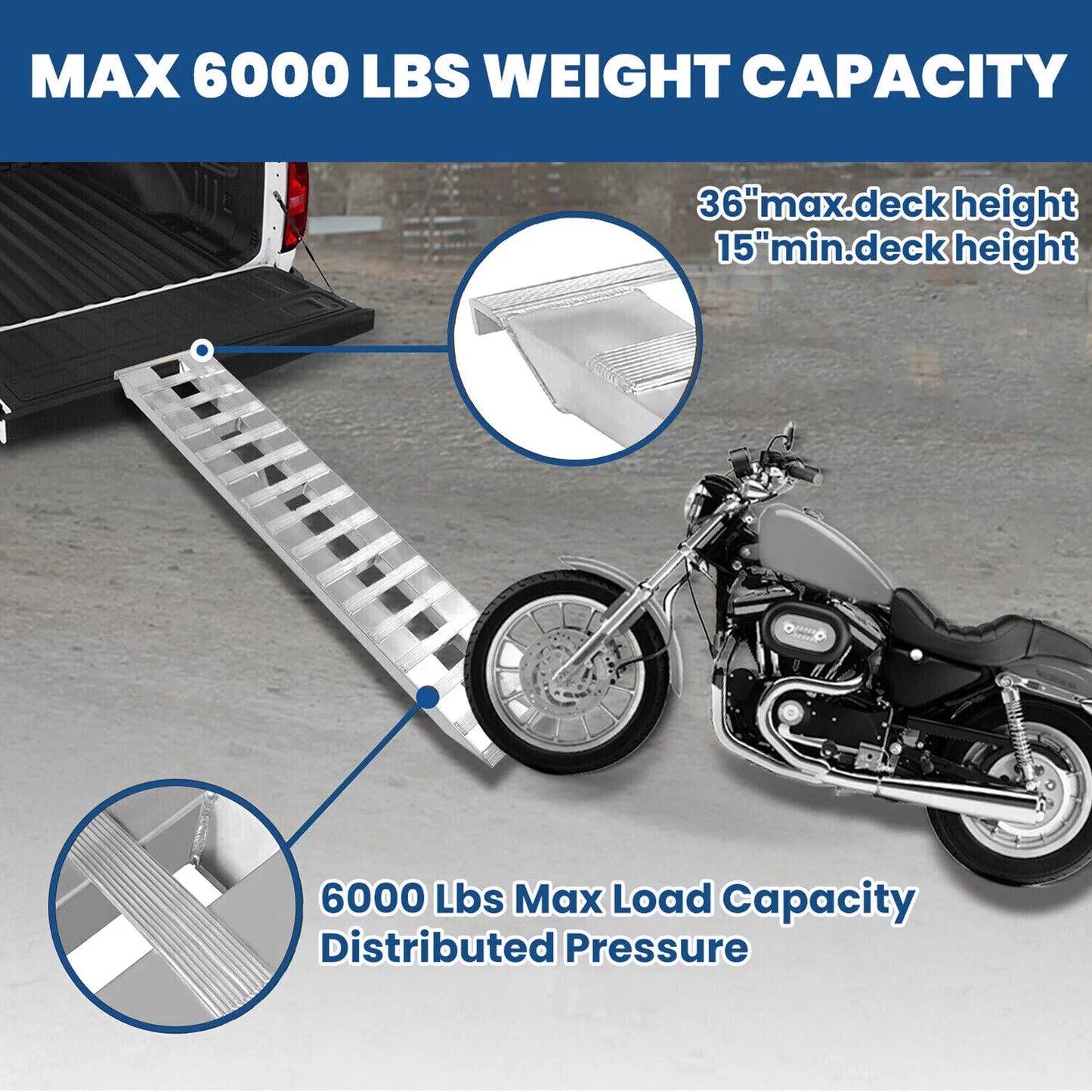 80"×15" Aluminum Ramps 2 Pcs 6000Lbs Car Trailer Truck Hook End Knife 1 Pair