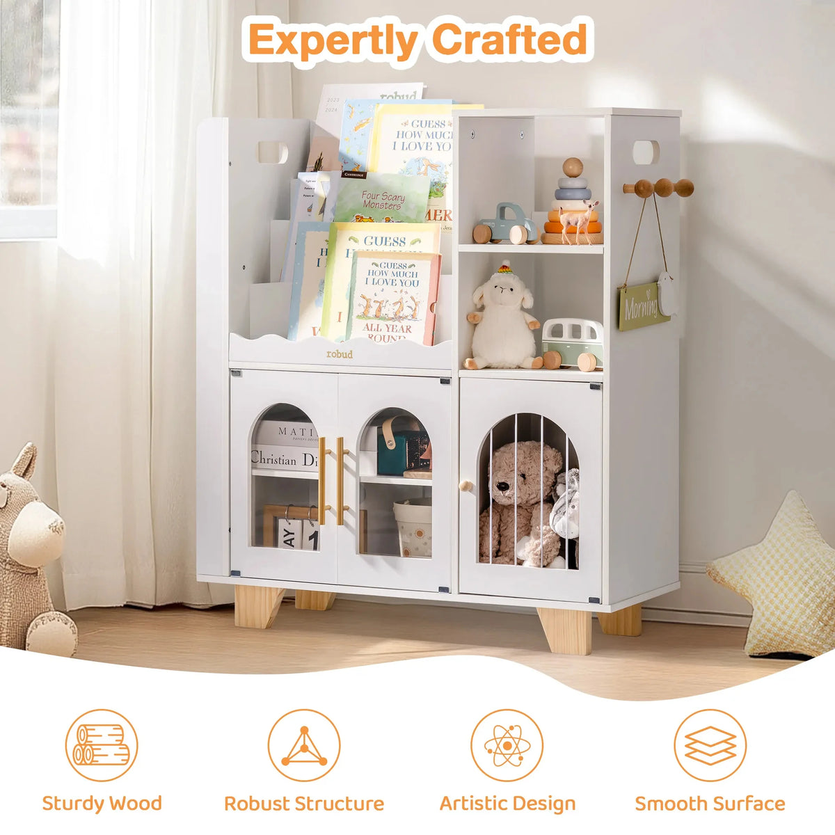 Robud Kids Wooden Bookshelf With Storage And Toy Organizer