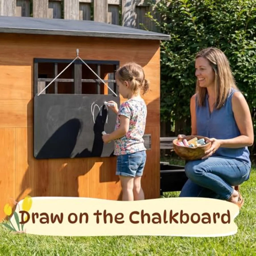 MDNG Kids Fir Wood Outdoor Playhouse With Kitchen Table