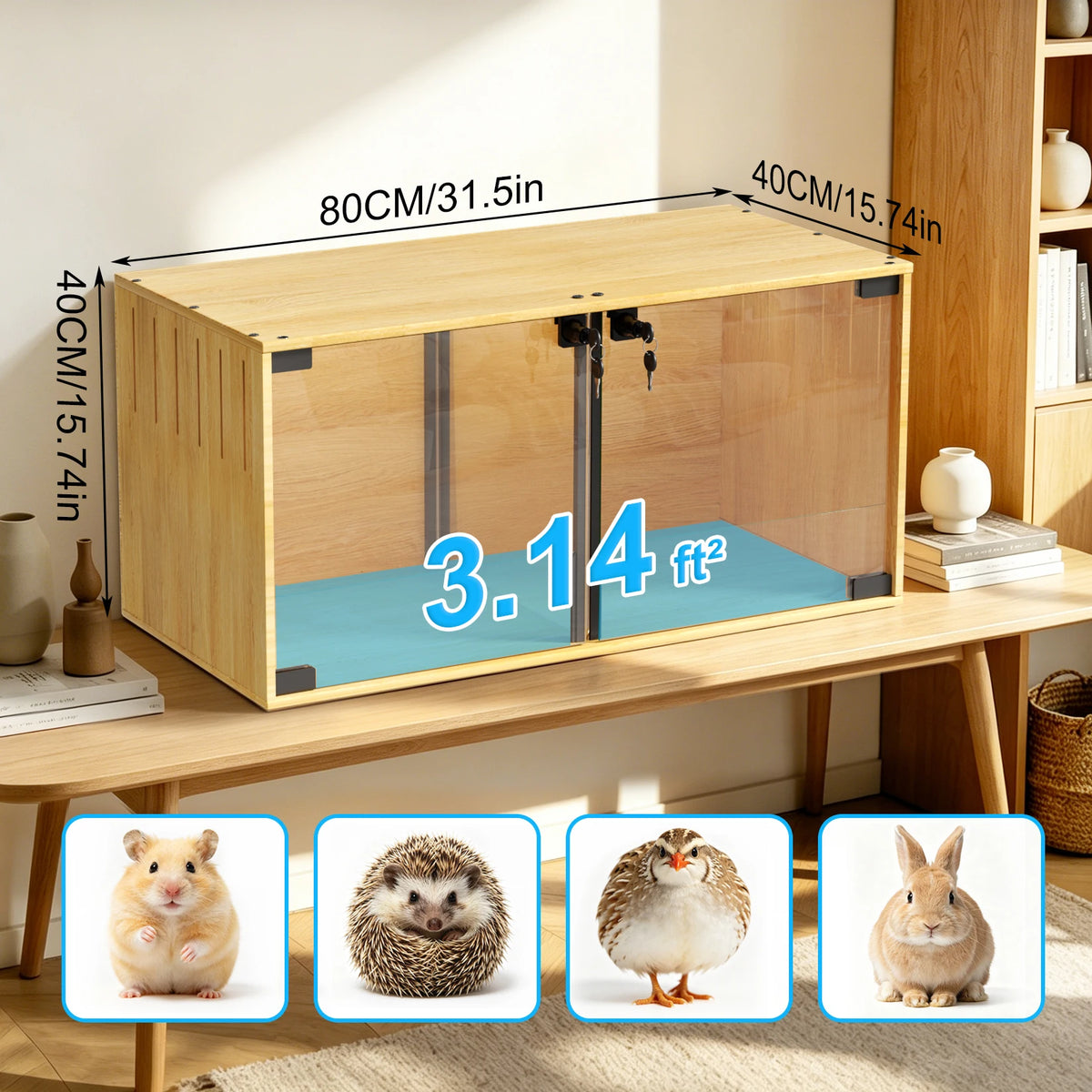 Wooden Hamster Cage Chew Proof Enclosure With Removable Divider