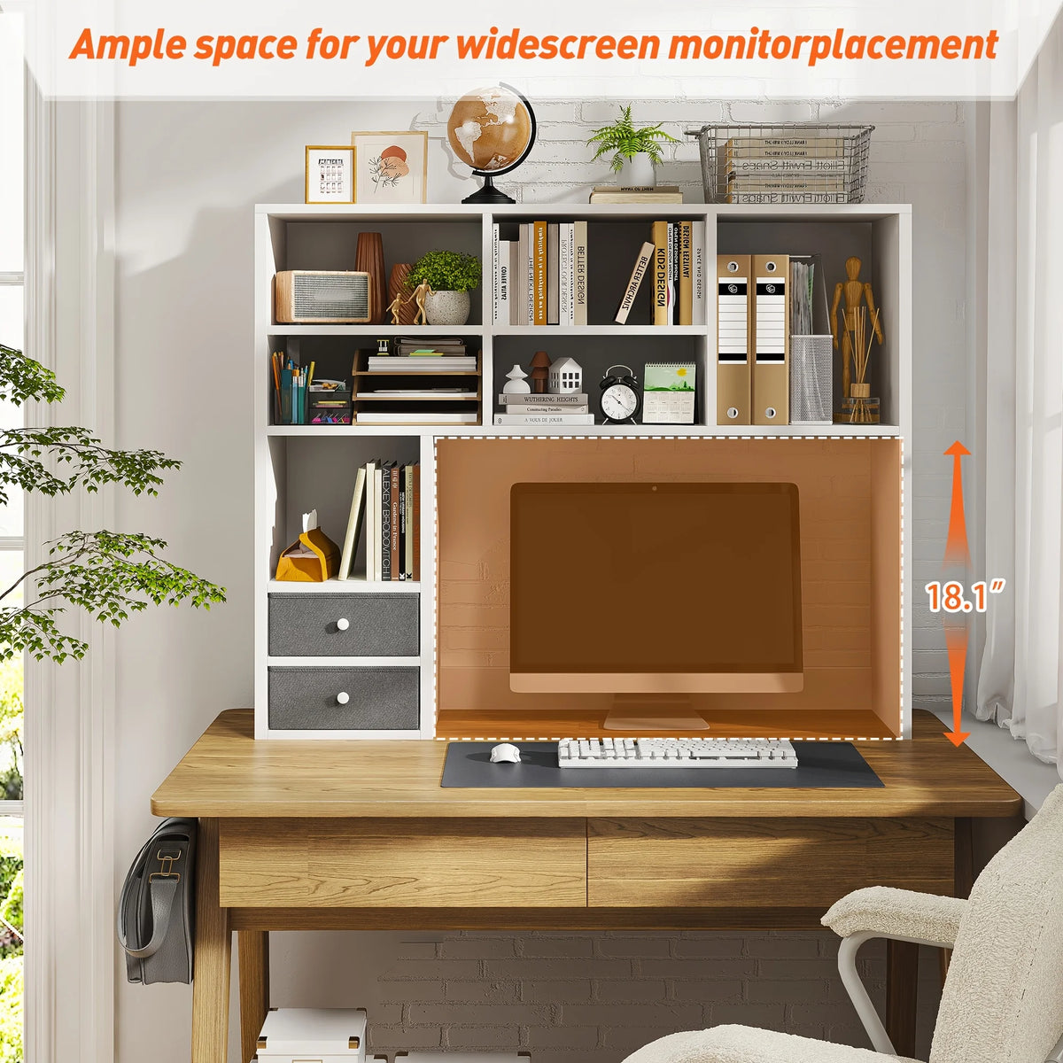 Adjustable Wooden Desktop Storage Rack With Seven Compartments