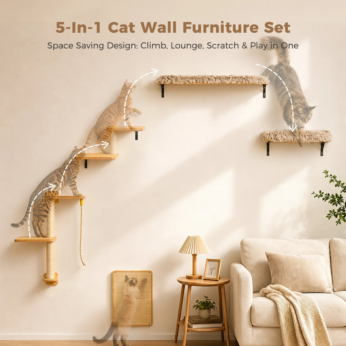 PAWZ Road Wooden Cat Wall Shelves With Sisal Scratching Posts