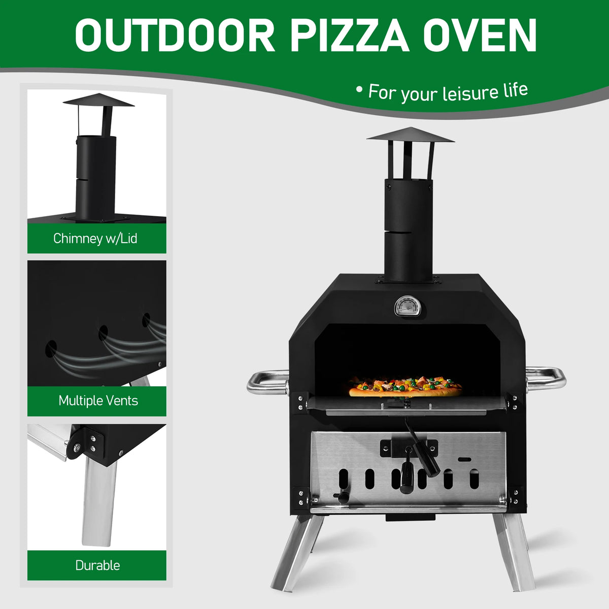 Wood Fired Outdoor Pizza Oven with Stone and Removable Rack