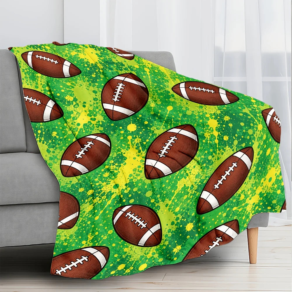 Football Print Flannel Throw Blanket, Soft And Warm