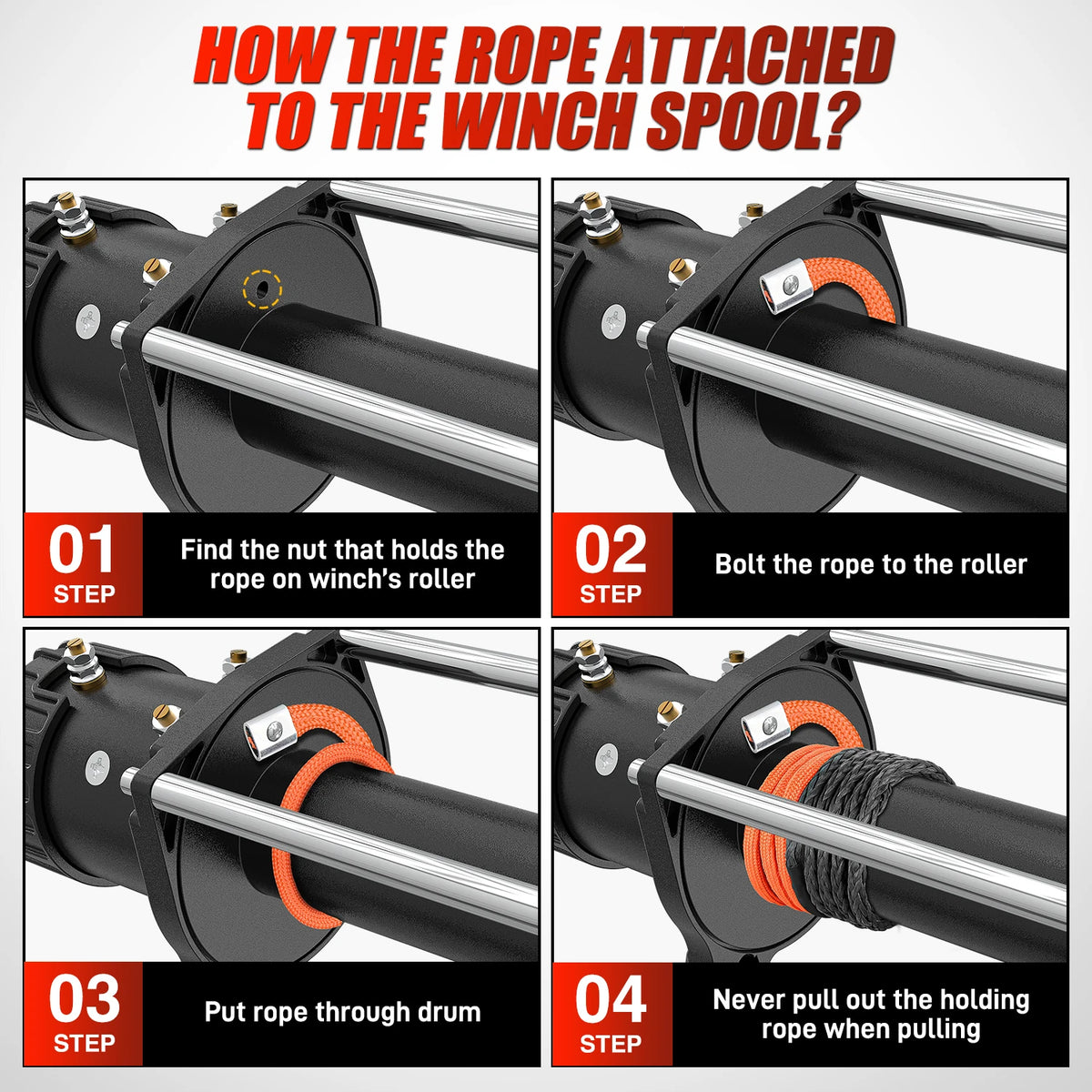 Nilight 1/2" x 92' Synthetic Winch Rope 32,000 lbs Winch Line Cable Ropes Kit with Protective Sleeve 35000lb Heavy Duty Winch Hook for SUV 4WD Off Road Vehicle Truck ATV UTV, Black & Orange