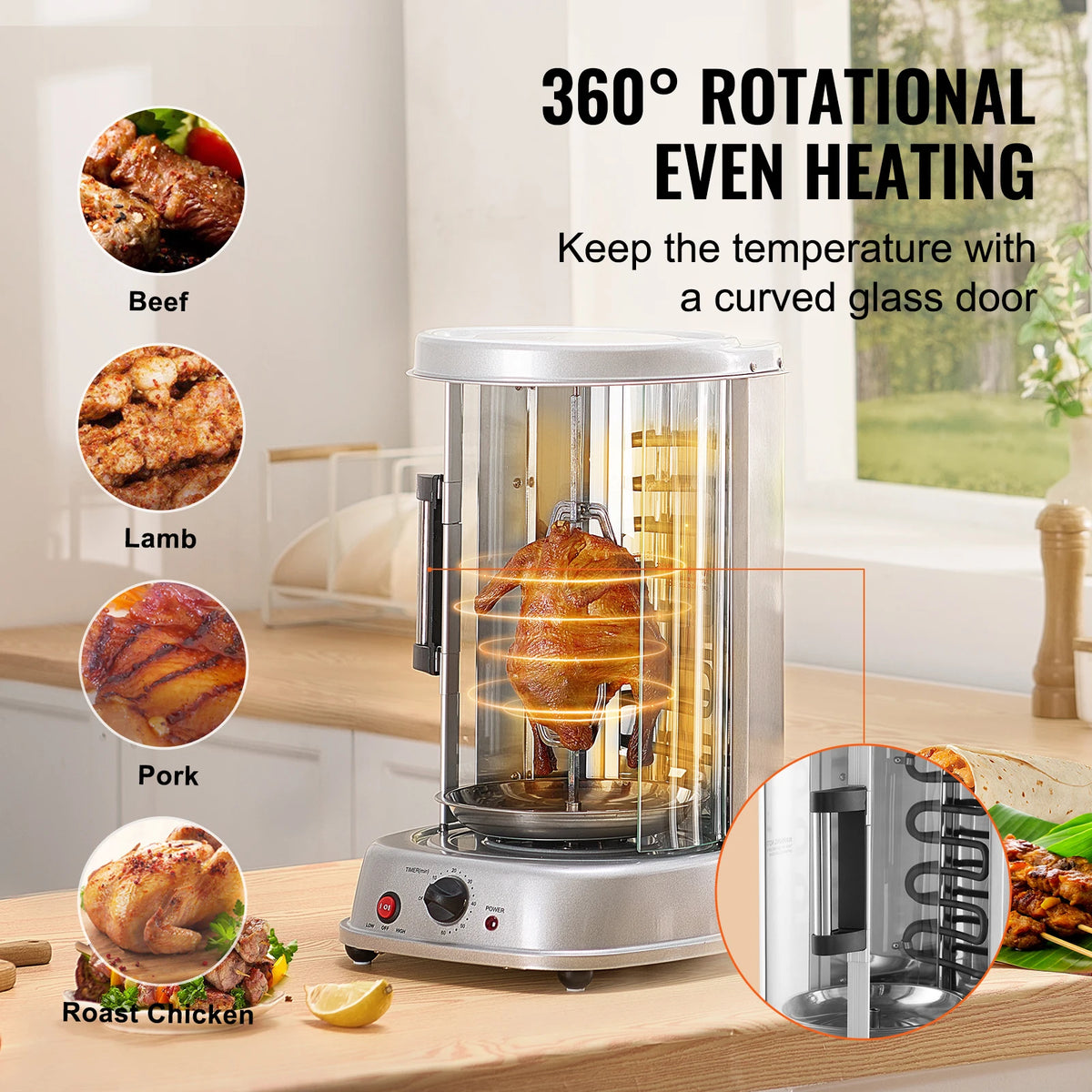 SucceBuy Electric Vertical Shawarma Grill Rotisserie Cooker for Chicken Gyro