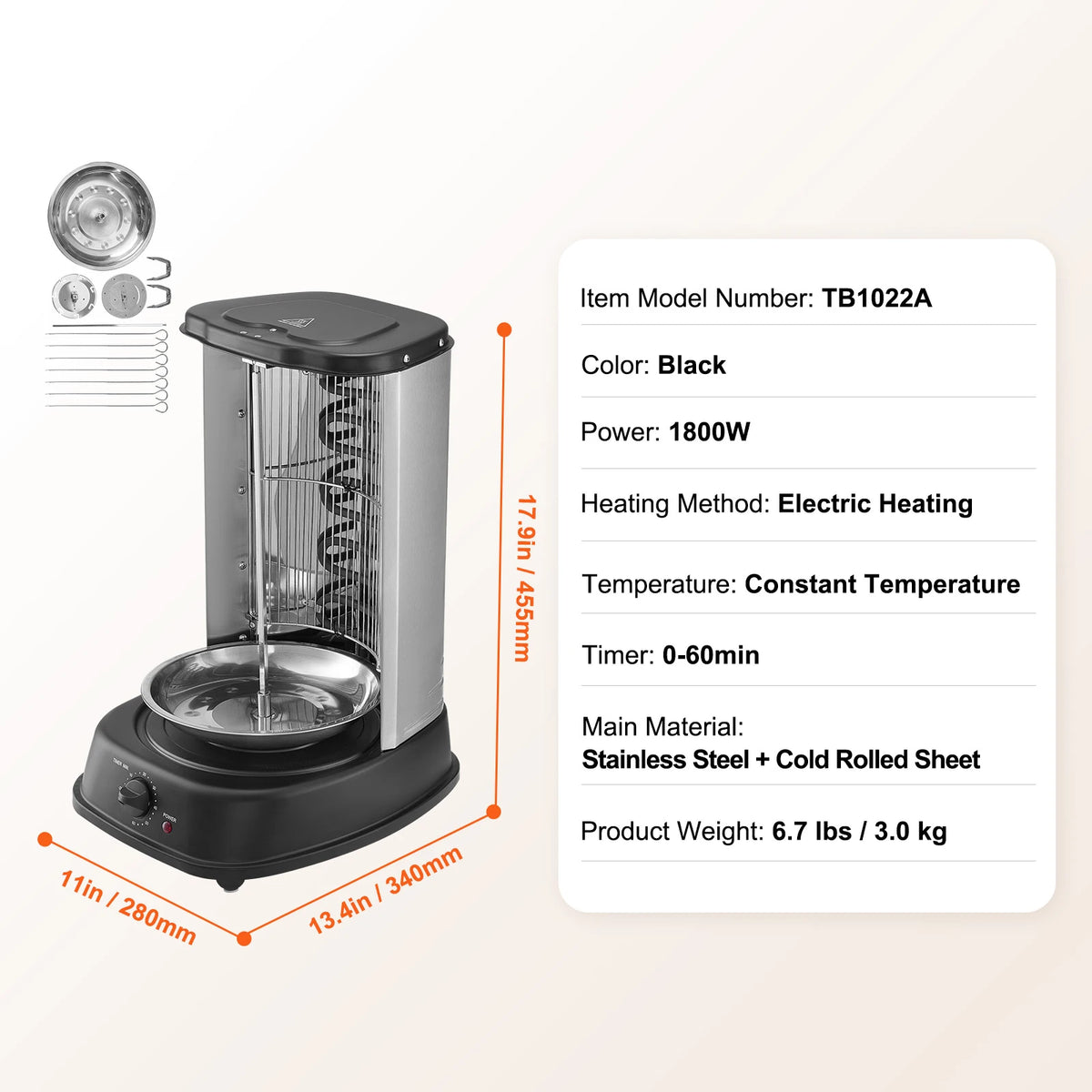 SucceBuy Electric Vertical Shawarma Grill Rotisserie Cooker for Chicken Gyro