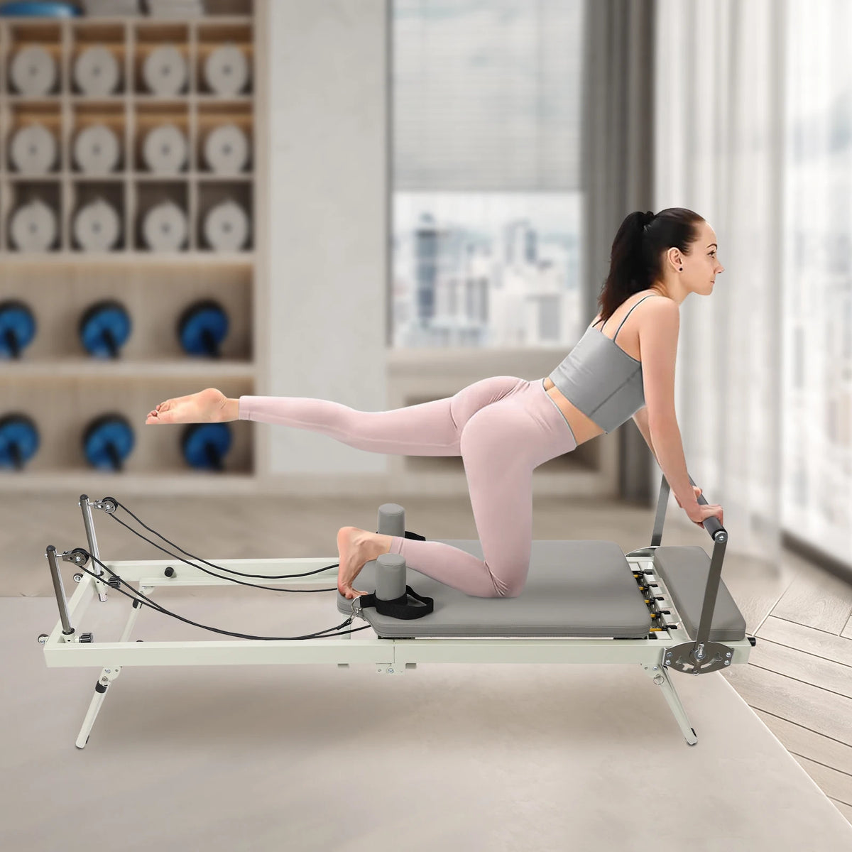 Foldable Pilates Reformer Machine for Home and Studio Fitness Workouts