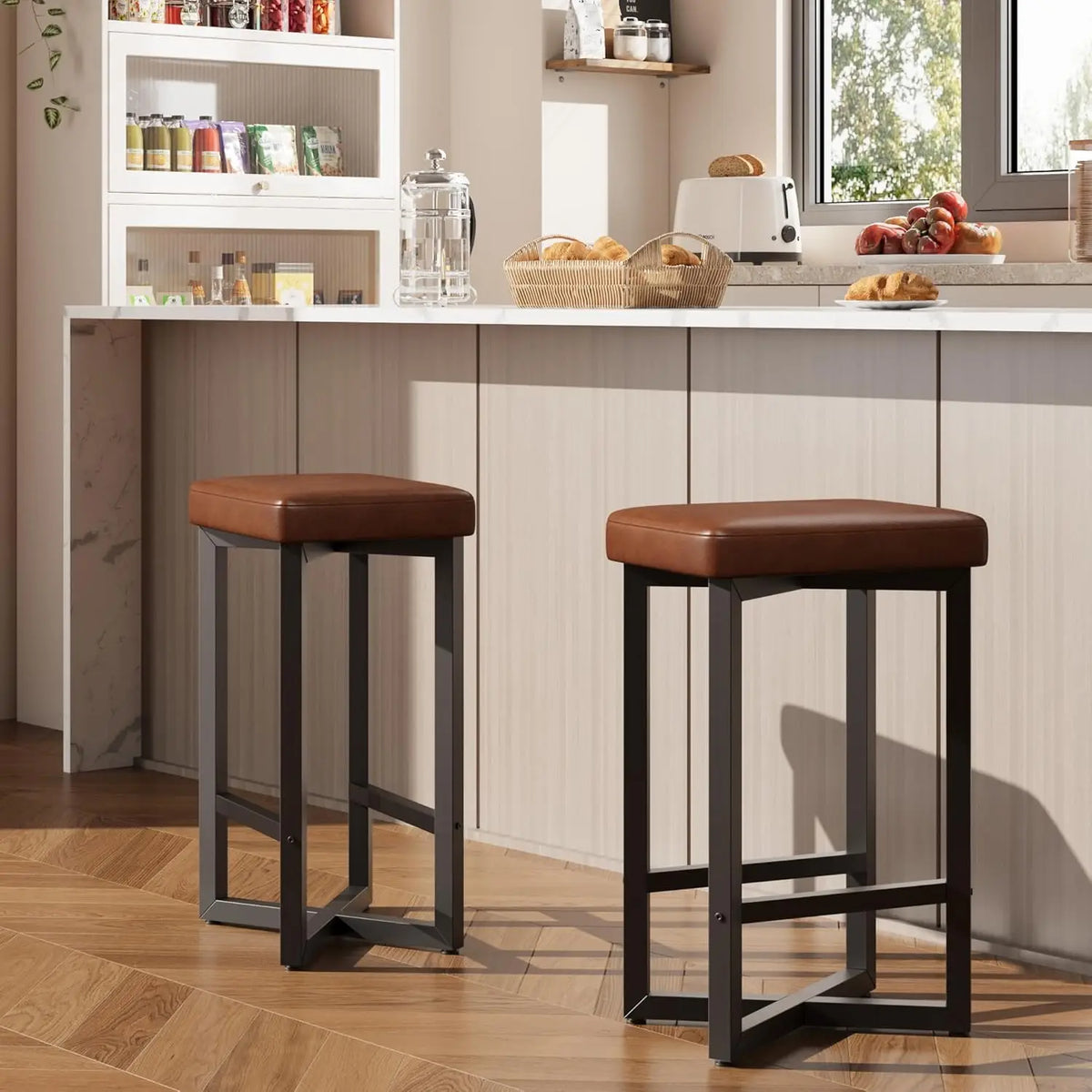 Garvee Modern Backless Bar Stools With Metal Frame And Footrest