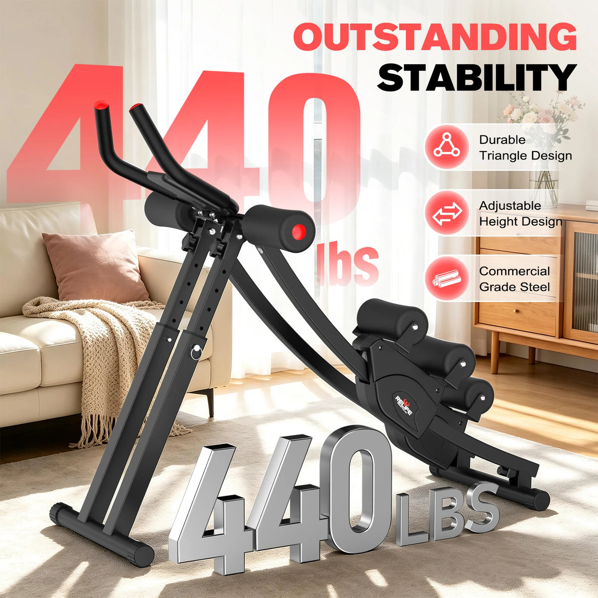 RELIFE Foldable Dual Track Ab Machine Core Trainer for Home Fitness
