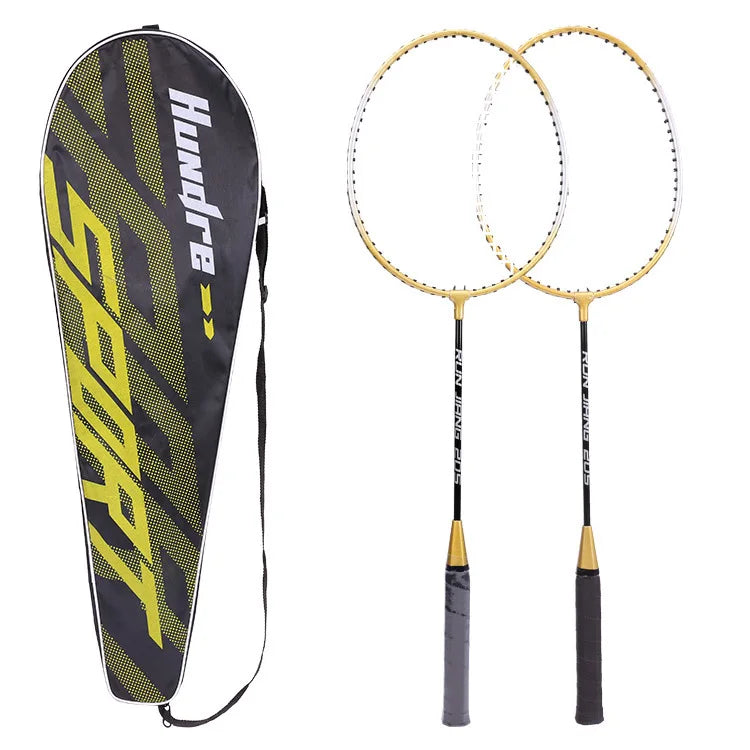 Black Gold Iron Alloy Badminton Rackets Ultra-light Durable Double Badminton Racket Set For Adults With Carrying Bag By Beginner