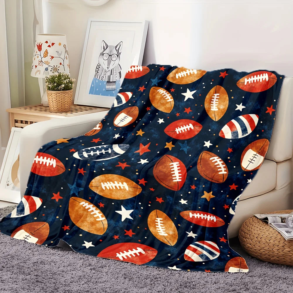 Star Football Pattern Flannel Blanket For Cozy All Season Comfort
