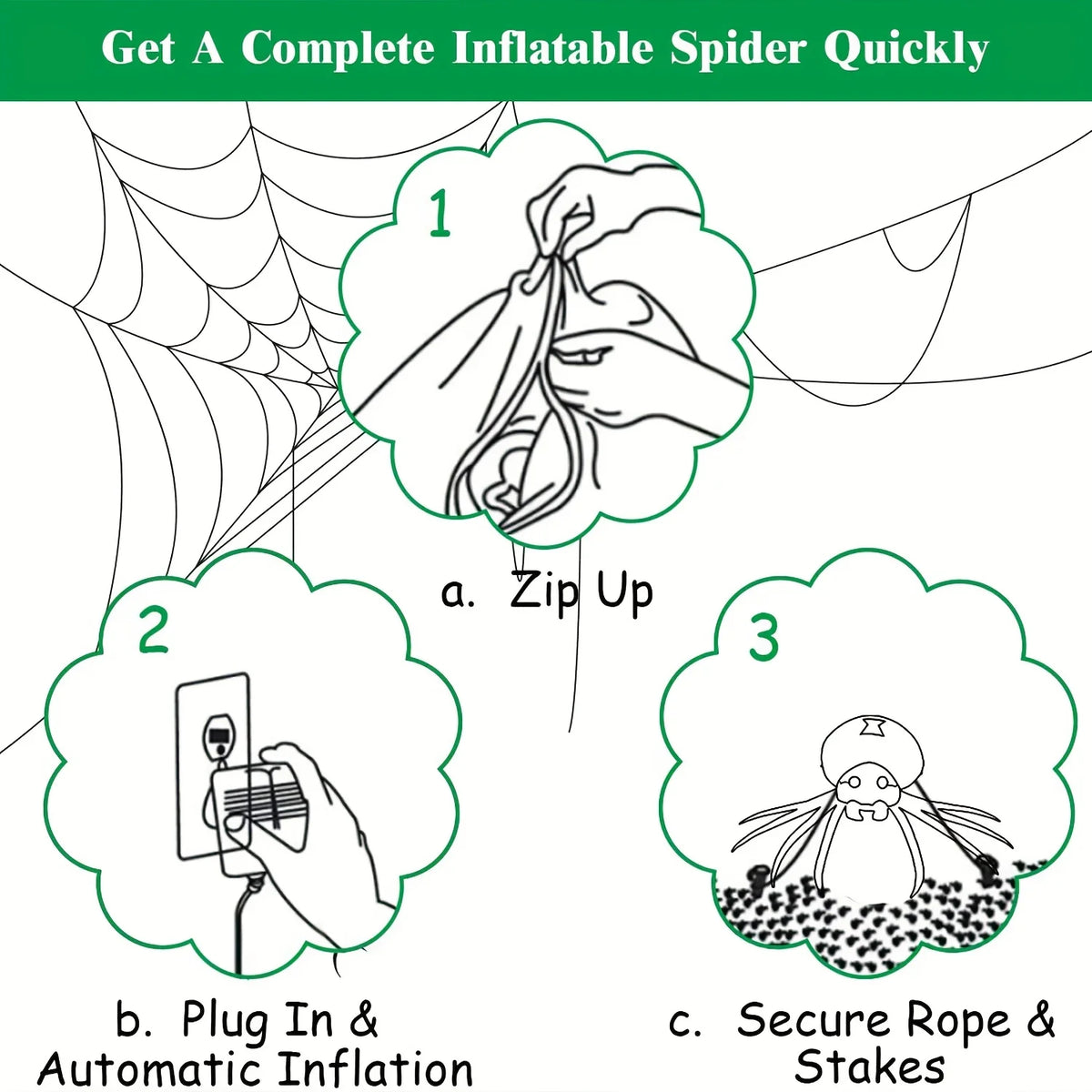 LED Glowing Inflatable Spider Outdoor Halloween Yard Decor
