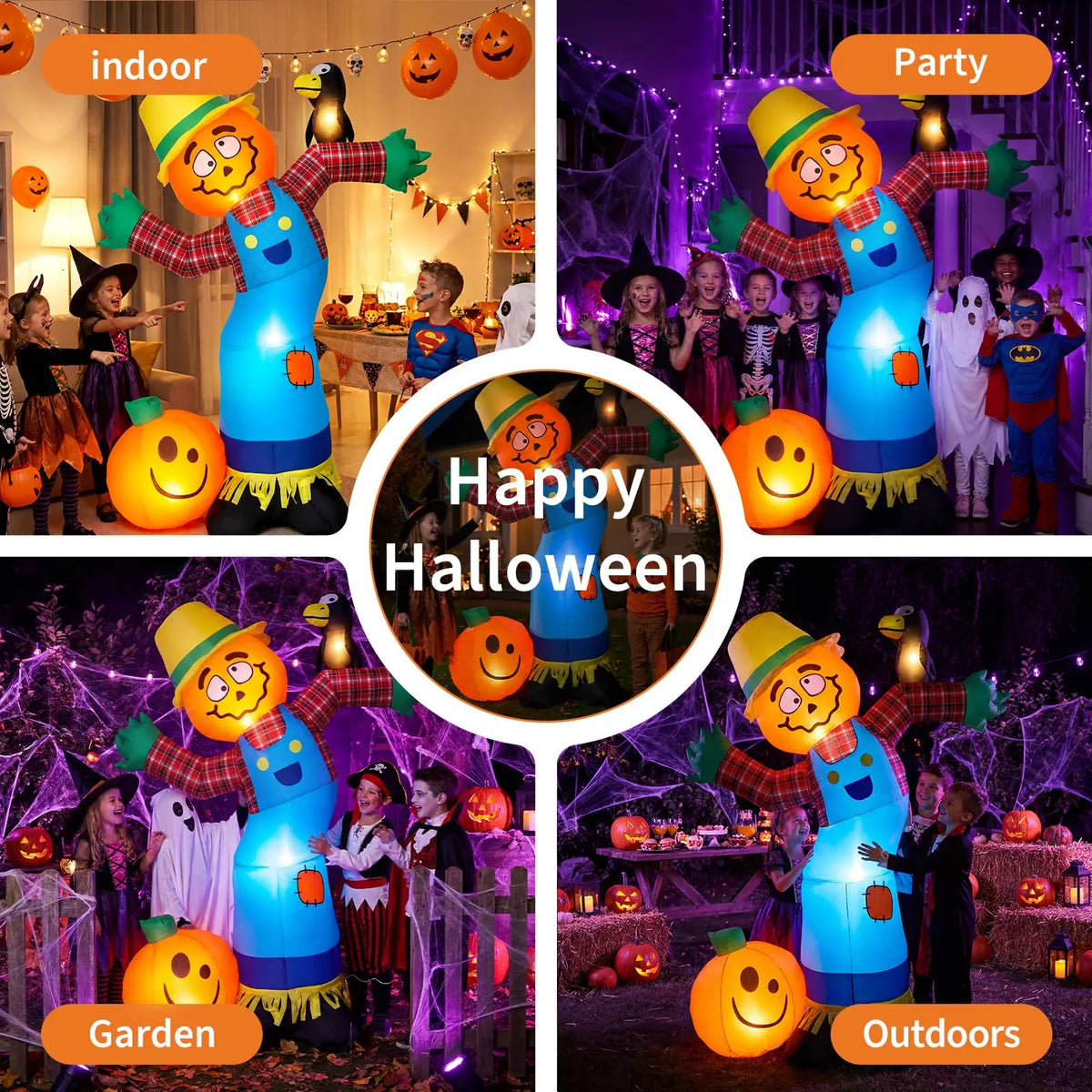 HiMISS Halloween Pumpkin Scarecrow Inflatable Outdoor Decor With LED Lights
