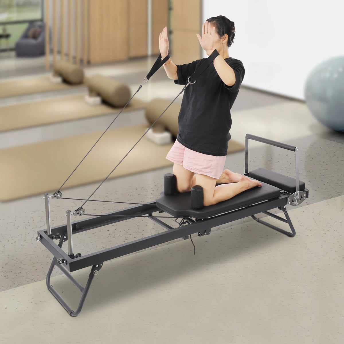 Foldable Pilates Reformer Machine for Home and Studio Fitness Workouts