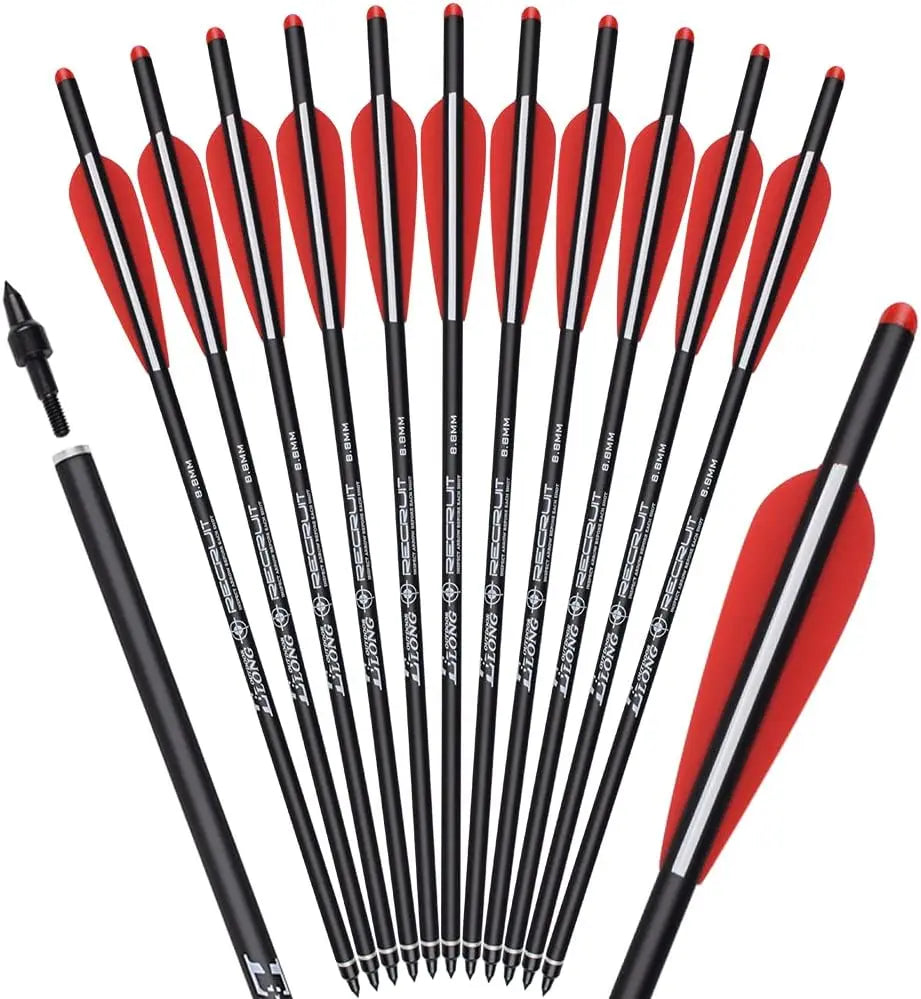 12pcs Crossbow Bolts Carbon Arrows 20 22 inch Hunting Archery Arrows with 3.8" vanes and 100 Grains Replaced Arrowhead Tips