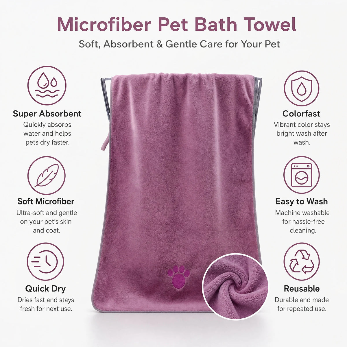 Super Absorbent Microfiber Pet Bath Towel For Dogs And Cats