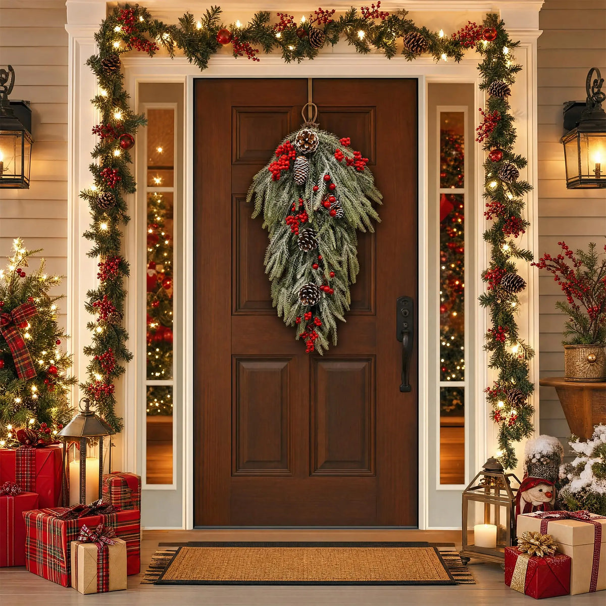 HiMISS Prelit Flocked Christmas Teardrop Swag With Timer