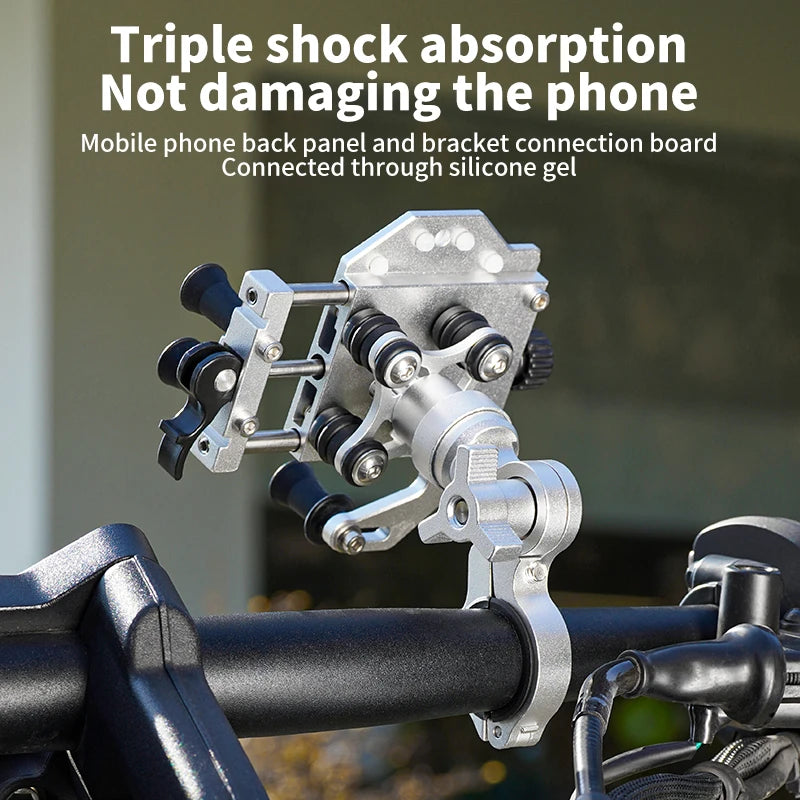 Motorcycle Phone Holder Universal Alloy Shock-Absorbing Motos Bicycle Handlebar Navigation Bracket 360° Rotary Adjustable Stand