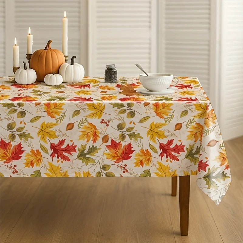 Thanksgiving Maple Leaf Tablecloth Machine Washable Polyester Holiday Decor