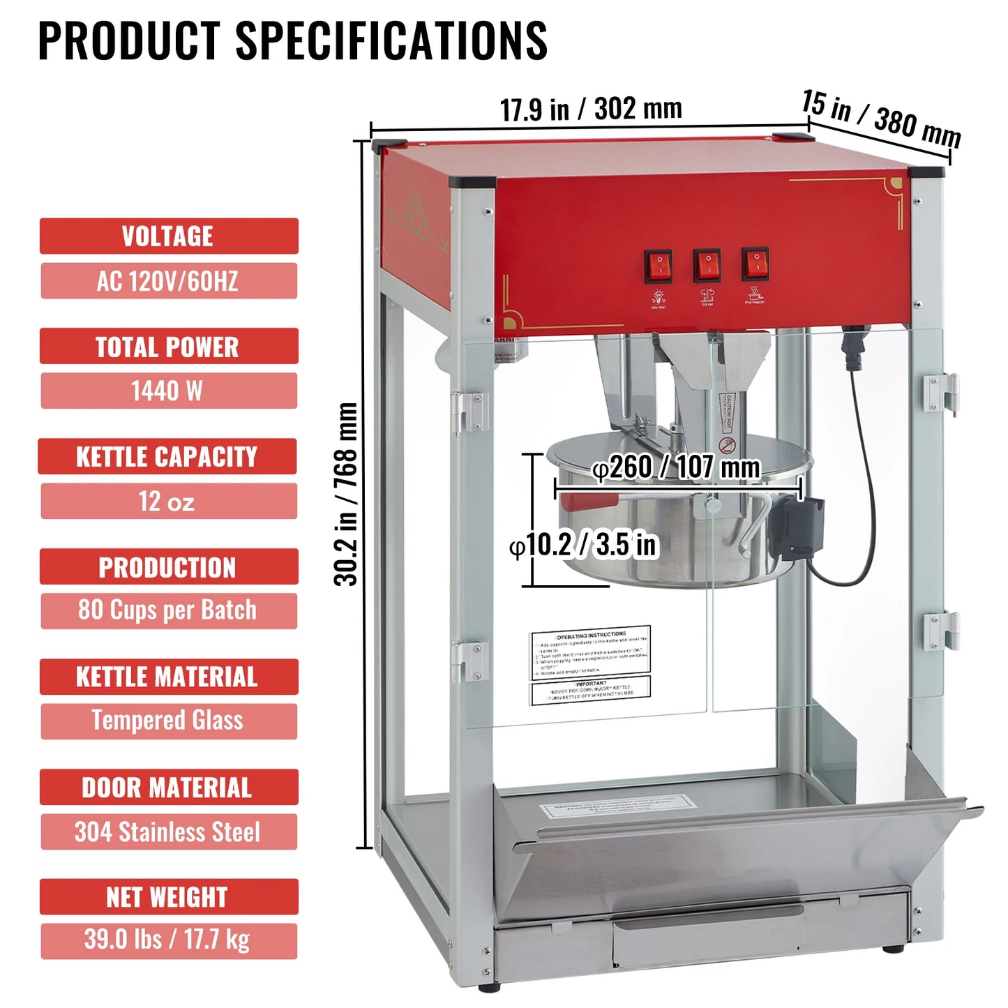 SucceBuy 8 12Oz Popcorn MakerPopcorn Popper Machine Kettle Makes Countertop Popcorn Maker with Tempered Glass
